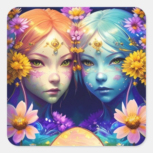 Gemini Zodiac Sign Quadratischer Aufkleber (Vorderseite)