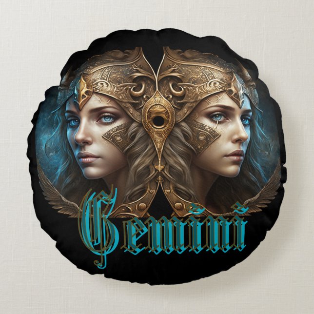 Gemini Zodiac Sign Rundes Kissen (Vorderseite)