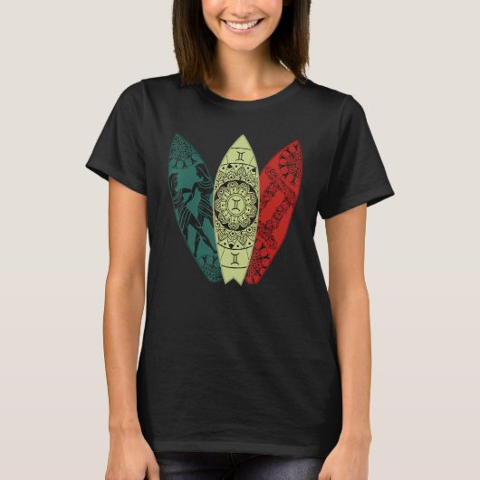 Gemini Zodiac Sign Surfboard Surfing Horoscope T-Shirt (Vorderseite)