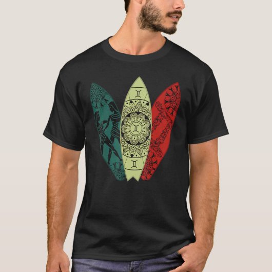 Gemini Zodiac Sign Surfboard Surfing Horoscope T-Shirt (Vorderseite)