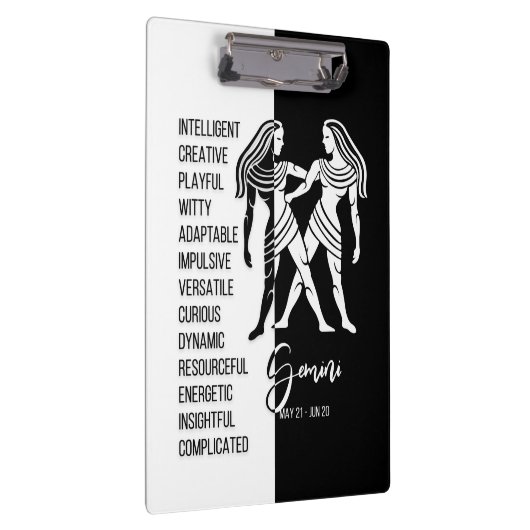 Gemini Zodiac Signature Black & White Clipboard Klemmbrett (Rechts)