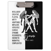 Gemini Zodiac Signature Black & White Clipboard Klemmbrett (Vorderseite)