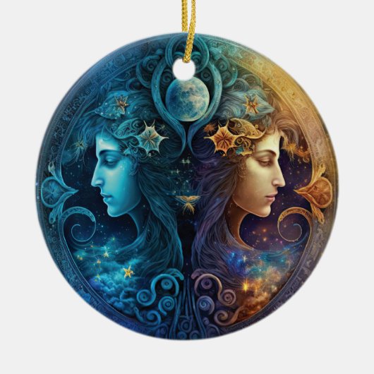 Gemini Zodiac Signature Watercolor Design Keramik Ornament (Vorne)