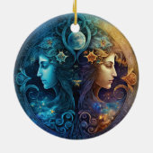 Gemini Zodiac Signature Watercolor Design Keramik Ornament (Hinten)