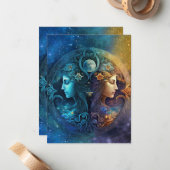 Gemini Zodiac Signature Watercolor Design Mitteilungskarte (Vorderseite/Rückseite Beispiel)