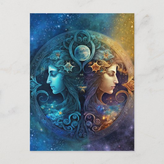 Gemini Zodiac Signature Watercolor Design Postkarte (Vorderseite)