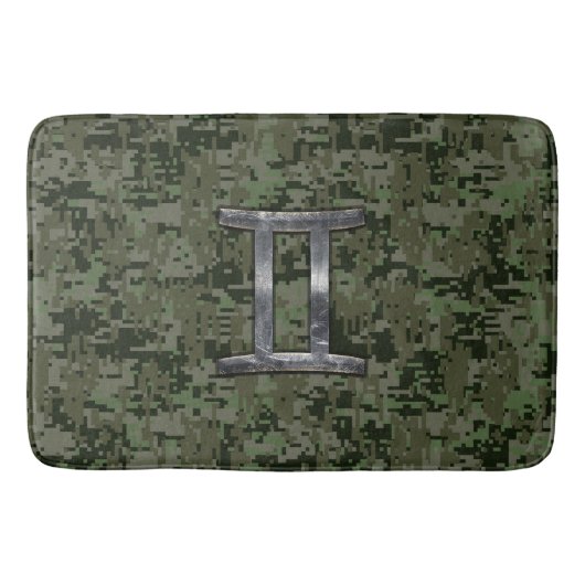 Gemini Zodiac signiert grüne digitale Camouflage Badematte (Vorderseite)