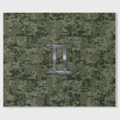 Gemini Zodiac signiert grüne digitale Camouflage Geschenkpapier (Flach)
