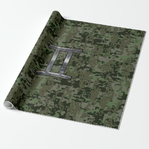 Gemini Zodiac signiert grüne digitale Camouflage Geschenkpapier