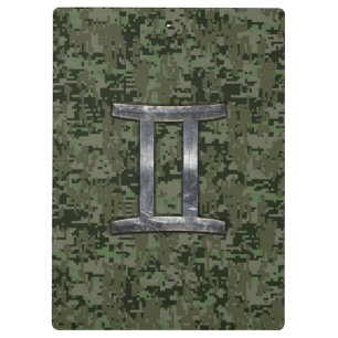 Gemini Zodiac signiert grüne digitale Camouflage Klemmbrett