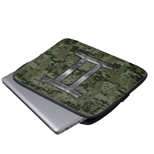 Gemini Zodiac signiert grüne digitale Camouflage Laptopschutzhülle (Vorne Knopf)