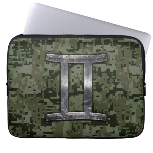 Gemini Zodiac signiert grüne digitale Camouflage Laptopschutzhülle (Vorderseite)
