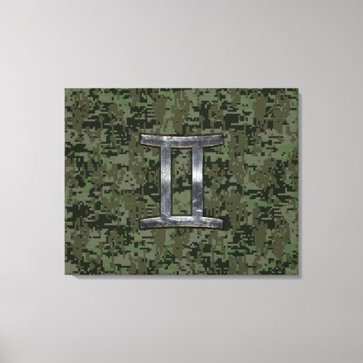 Gemini Zodiac signiert grüne digitale Camouflage Leinwanddruck (Vorderseite)