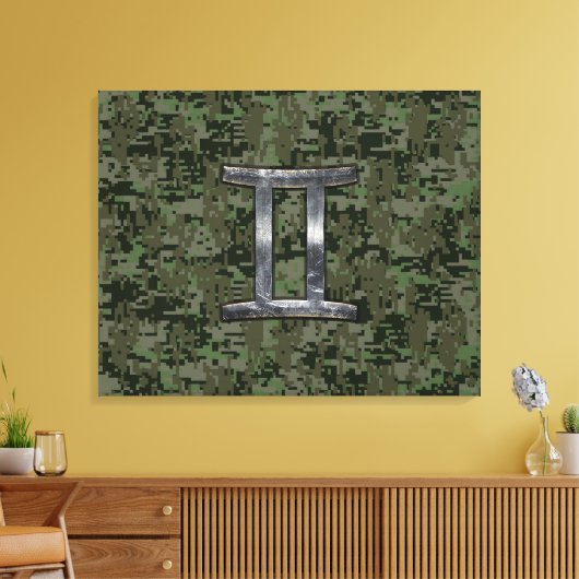 Gemini Zodiac signiert grüne digitale Camouflage Leinwanddruck (Insitu (Wohnzimmer))