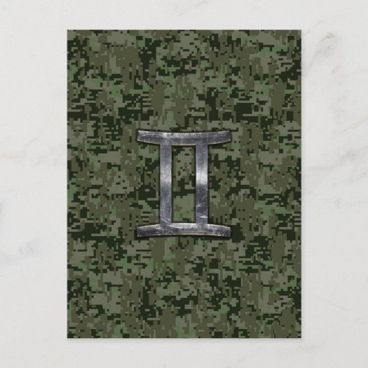 Gemini Zodiac signiert grüne digitale Camouflage Postkarte (Vorderseite)
