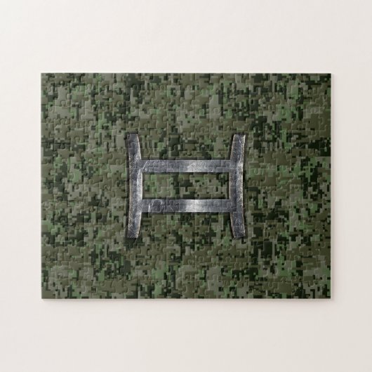 Gemini Zodiac signiert grüne digitale Camouflage Puzzle (Horizontal)