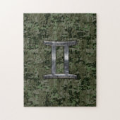Gemini Zodiac signiert grüne digitale Camouflage Puzzle (Vertikal)