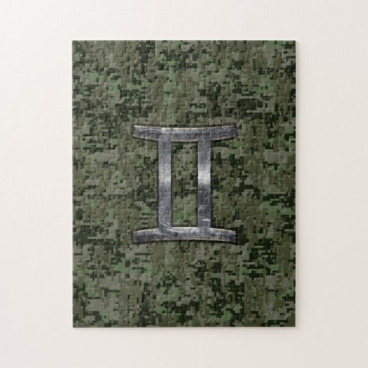 Gemini Zodiac signiert grüne digitale Camouflage Puzzle (Vertikal)