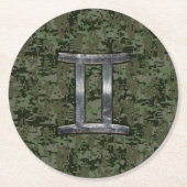 Gemini Zodiac signiert grüne digitale Camouflage Runder Pappuntersetzer (Vorderseite)