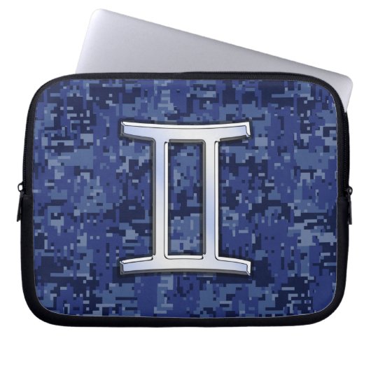 Gemini Zodiac-Signierung auf der Blue-Camouflage Laptopschutzhülle (Vorderseite)