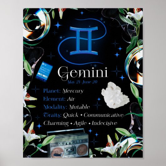 Gemini Zodiac Star Sign Y2K Black 4:5 Poster (Vorne)
