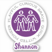 Gemini Zodiac Star Signature Merkmale Lila Aufkleber (Vorderseite)