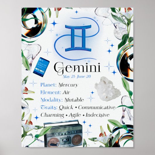 Gemini Zodiac Star Sing Y2K White 4:5 Poster (Vorne)