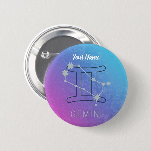 Gemini Zodiac Star Zeichenfarben Horoskop Button (Vorne & Hinten)