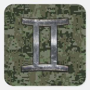Gemini Zodiac Symbol auf grüner digitaler Camoufl Quadratischer Aufkleber
