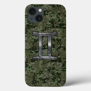 Gemini Zodiac Symbol auf grüner digitaler Camoufla iPhone 13 Hülle