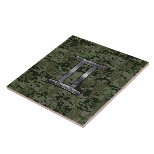 Gemini Zodiac Symbol auf grüner digitaler Camoufla Fliese (Seite)