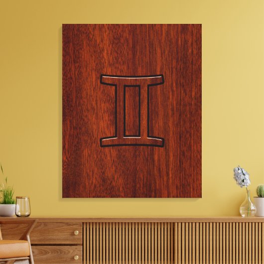 Gemini Zodiac Symbol auf Mahagoni wie Dekor Leinwanddruck (Insitu (Wohnzimmer))