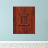 Gemini Zodiac Symbol auf Mahagoni wie Dekor Leinwanddruck (Insitu (Holzboden))