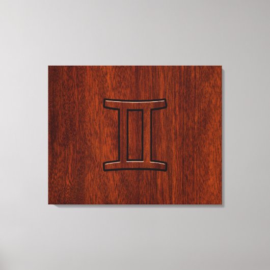 Gemini Zodiac Symbol auf Mahagoni wie Dekor Leinwanddruck (Vorderseite)