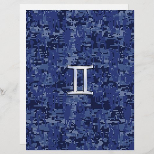 Gemini Zodiac Symbol Blue Digital Camouflage (Vorne/Hinten)
