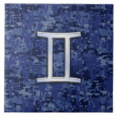 Gemini Zodiac Symbol Blue Digital Camouflage Fliese (Vorderseite)