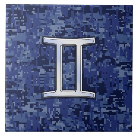 Gemini Zodiac Symbol Blue Digital Camouflage Fliese (Vorderseite)