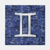 Gemini Zodiac Symbol Blue Digital Camouflage Magnet (Vorne)
