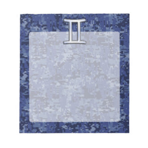 Gemini Zodiac Symbol Blue Digital Camouflage Notizblock