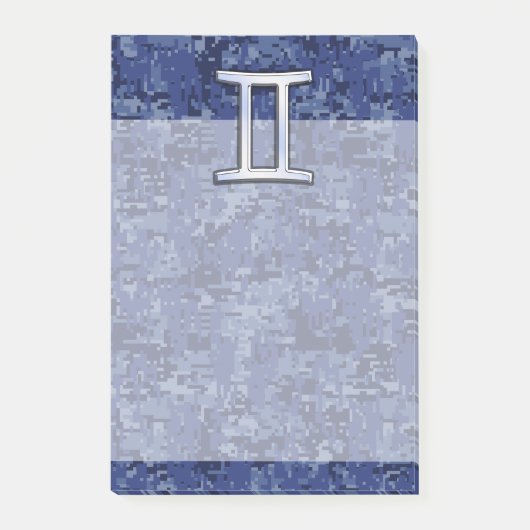 Gemini Zodiac Symbol Blue Digital Camouflage Post-it Klebezettel (Vorderseite)