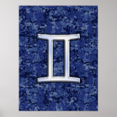 Gemini Zodiac Symbol Blue Digital Camouflage Poster (Vorne)
