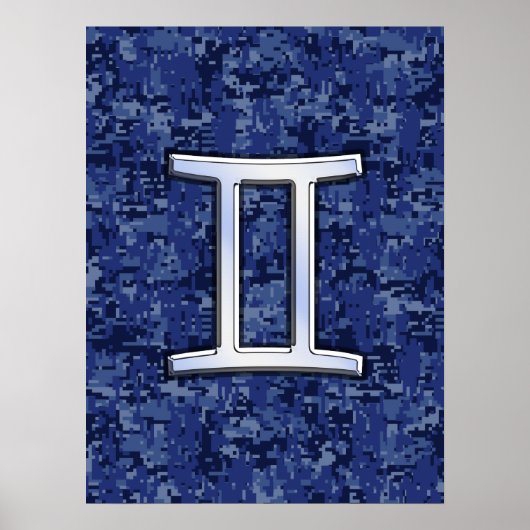 Gemini Zodiac Symbol Blue Digital Camouflage Poster (Vorne)