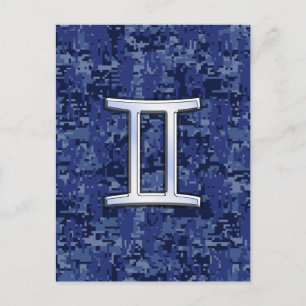 Gemini Zodiac Symbol Blue Digital Camouflage Postkarte
