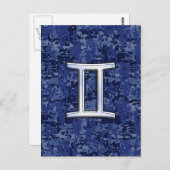 Gemini Zodiac Symbol Blue Digital Camouflage Postkarte (Vorne/Hinten)