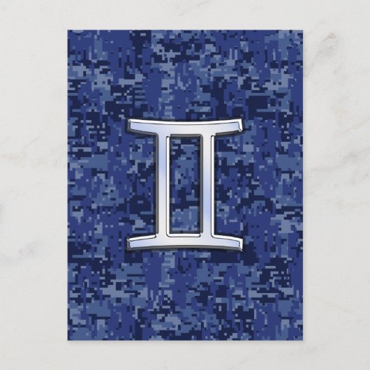 Gemini Zodiac Symbol Blue Digital Camouflage Postkarte (Vorderseite)