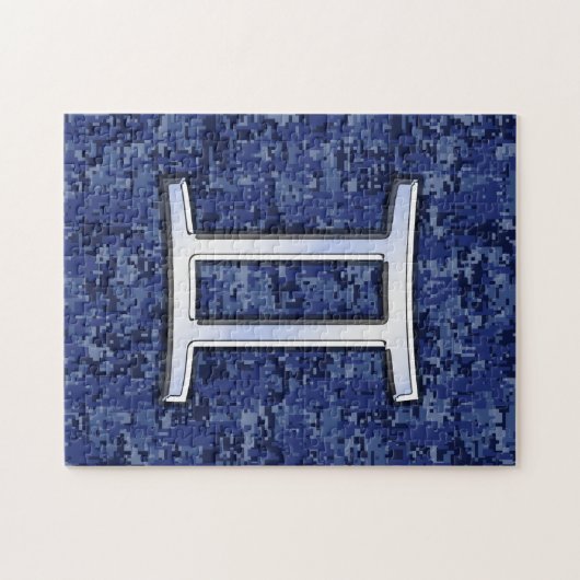 Gemini Zodiac Symbol Blue Digital Camouflage Puzzle (Horizontal)
