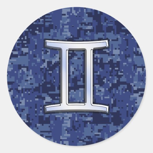 Gemini Zodiac Symbol Blue Digital Camouflage Runder Aufkleber (Vorderseite)