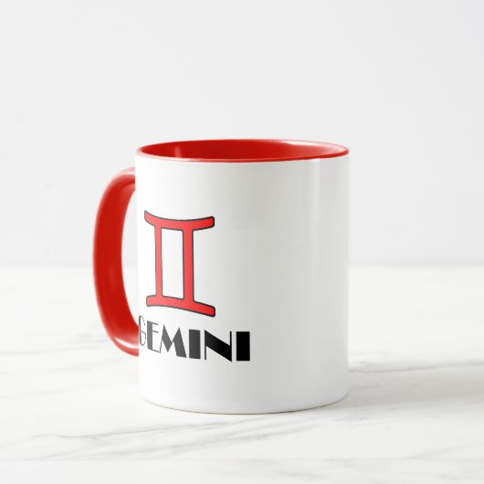 Gemini Zodiac Symbol Designer Tasse in Rot (Vorderseite Links)