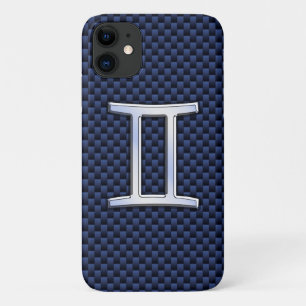 Gemini Zodiac Symbol Navy Blue Carbon Fiber Style iPhone 11 Hülle