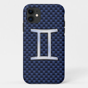 Gemini Zodiac Symbol Navy Blue Carbon Fiber Style Case-Mate iPhone Hülle
